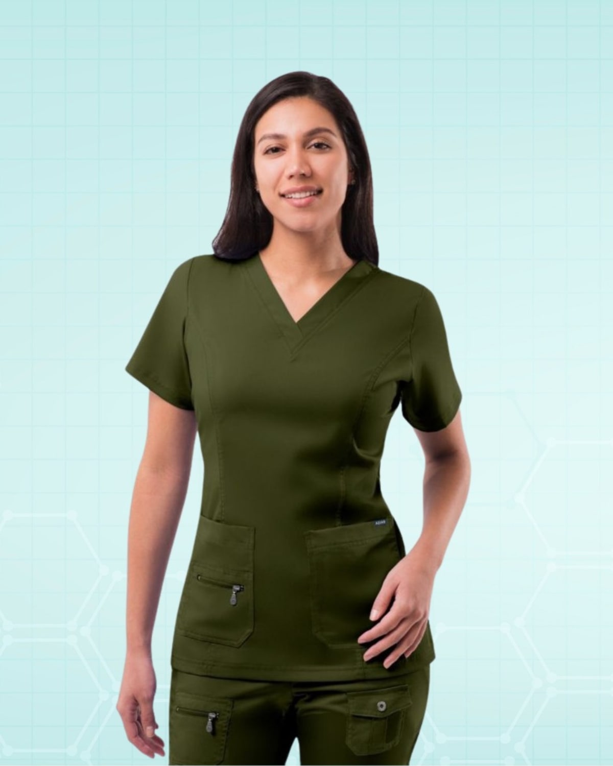Womens Olive Green V-Neck Scrub Top for Medical Professionals by Adar Uniforms